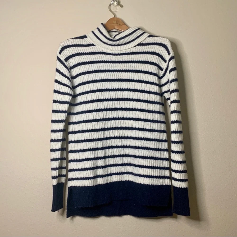 J. Crew Chunky Knit Striped Cowl Neck Wool Sweater XS